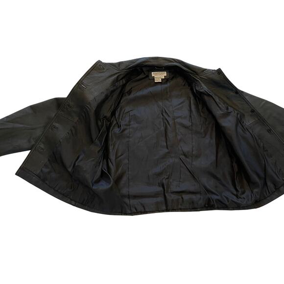 Vintage Newport News Black Button Down Fitted Leather Jacket/Blazer, Size L - Picture 7 of 11